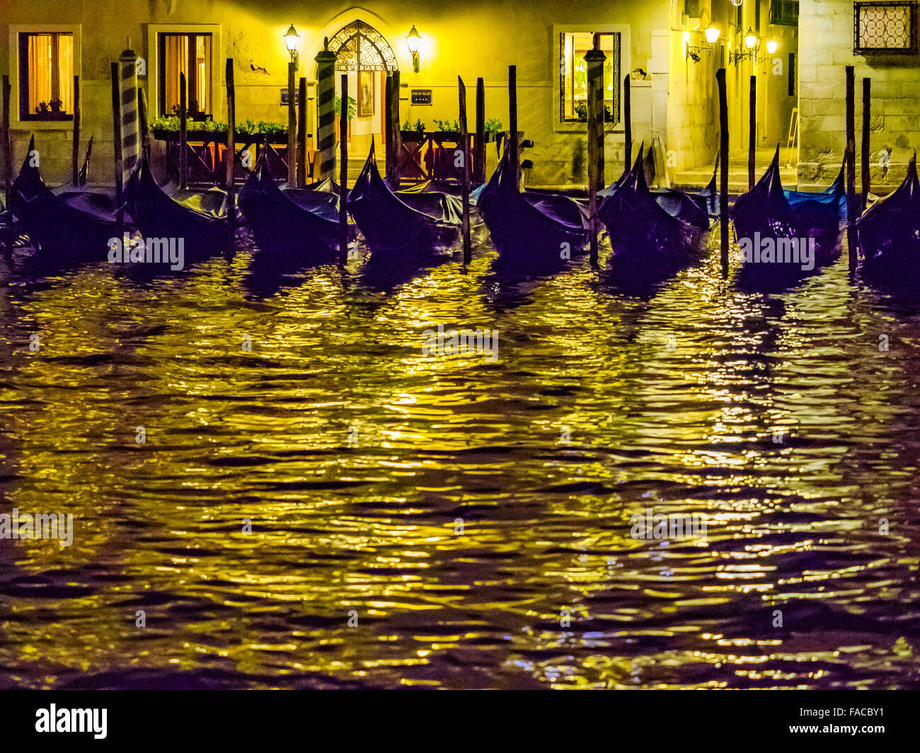 Gondolas on Grand Canal at night in Venice, Italy Stock Photo - Alamy