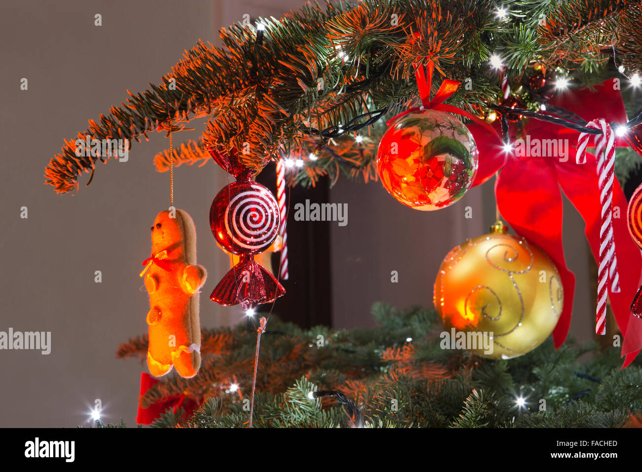 UK, England, Cheshire, Knutsford, Tatton Hall, decorations on Christmas ...