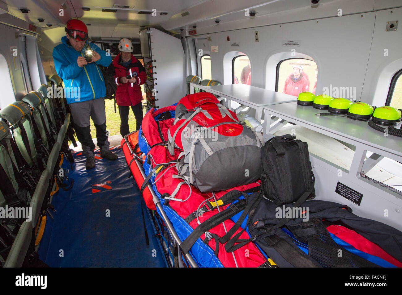 A Sikorsky S92 Helicopters run operated by Bristows at Carlton Hall in Penrith, Cumbria, UK to train with Lake district mountain rescue Team members. Stock Photo