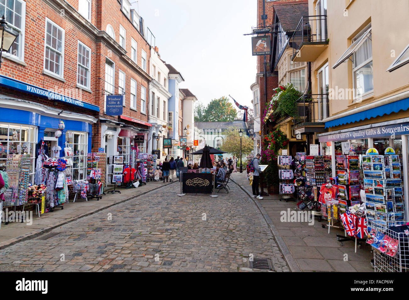 Gift shops in pedestrianised Church Street, Windsor, Berkshire, England, UK Stock Photo