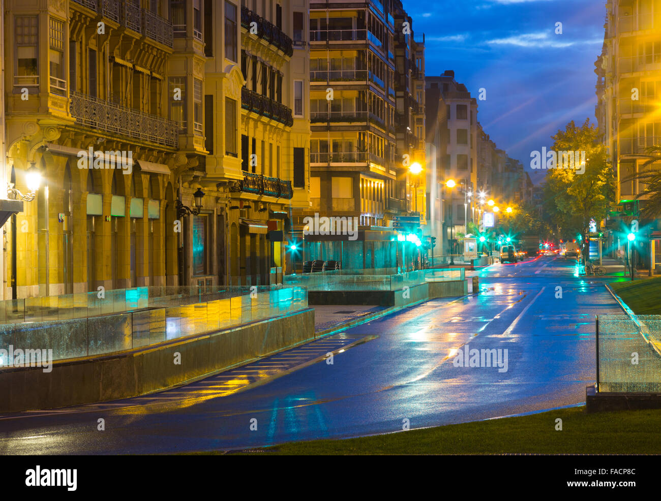 Street at San Sebastian in  evening. Basque Country, Spain Stock Photo