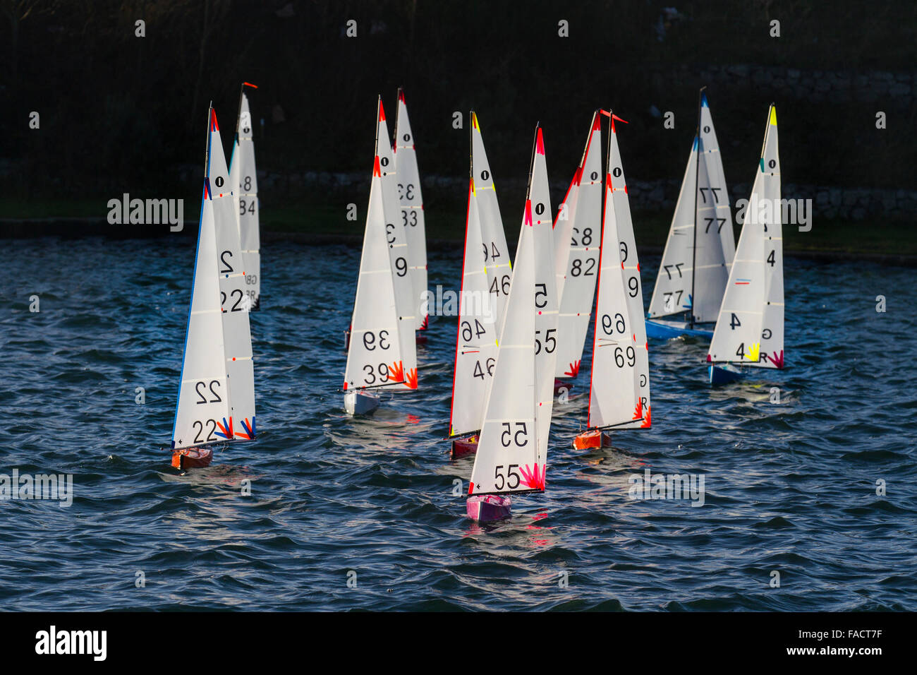 Radio Controlled One Metre Model Yachts racing on a Model Boating Lake
