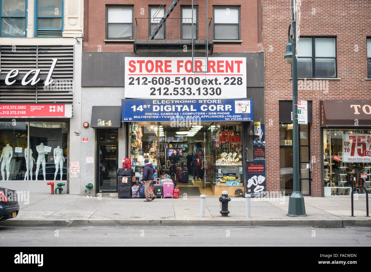 An electronics store in the 14th Street central business district with