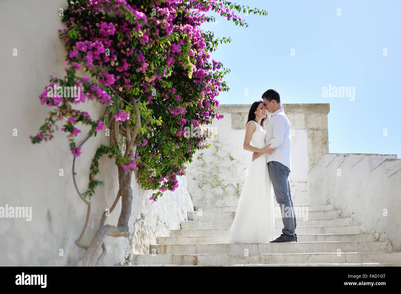 beautiful romantic couple in honeymoon in Sperlonga, Italy Stock Photo