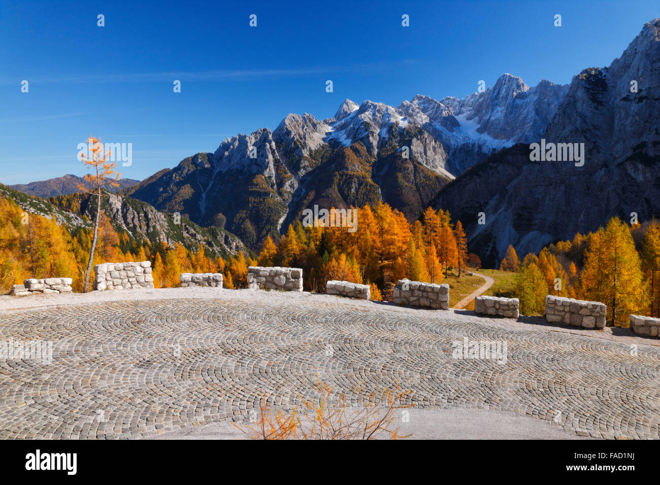 Road to mountain pass Vrsic. Popular motorbike road. Stock Photo