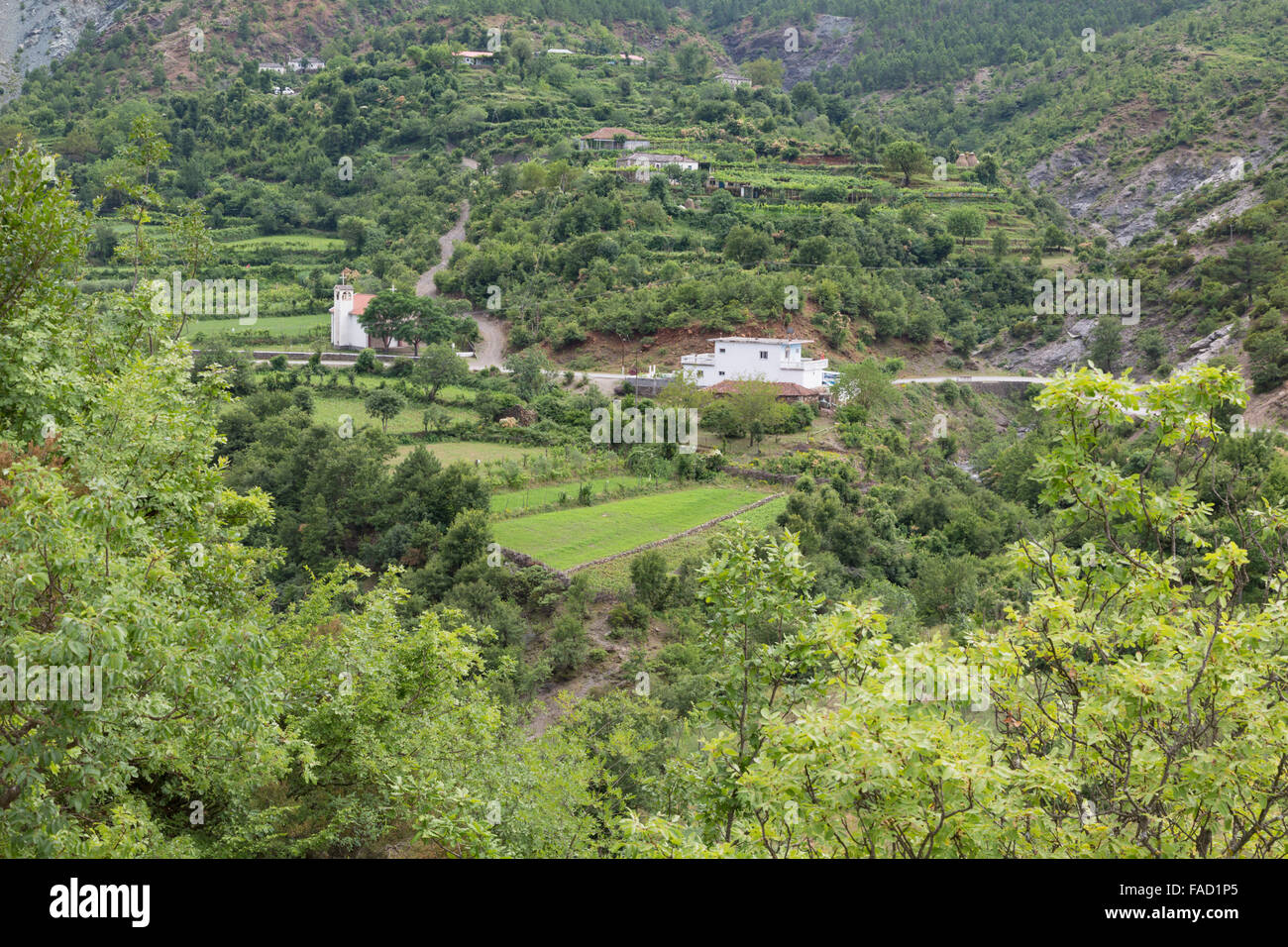 Albania.  Isolated farmhouses on the SH 25 road between Vau i Dejes and Koman. Stock Photo