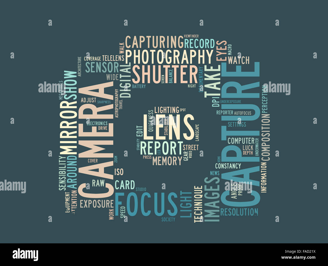 Camera and photography tag cloud of termes Stock Photo