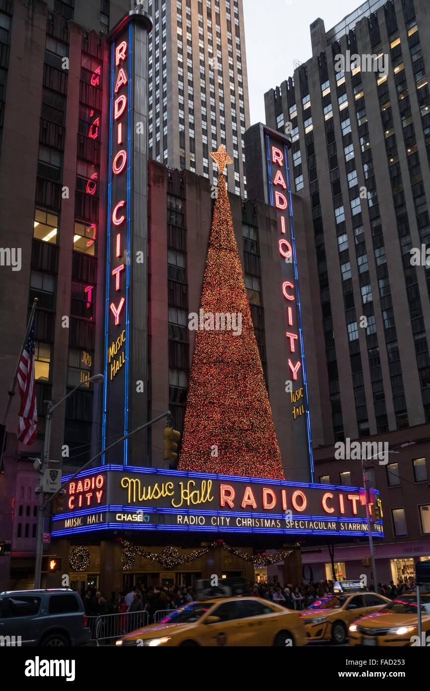Radio City Music Hall, Christmas Season Decorations, Rockefeller Center, NYC Stock Photo