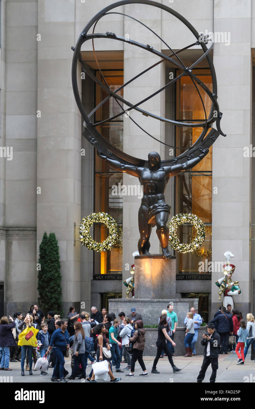 Atlas Statue in Rockefeller Center, NYC Stock Photo