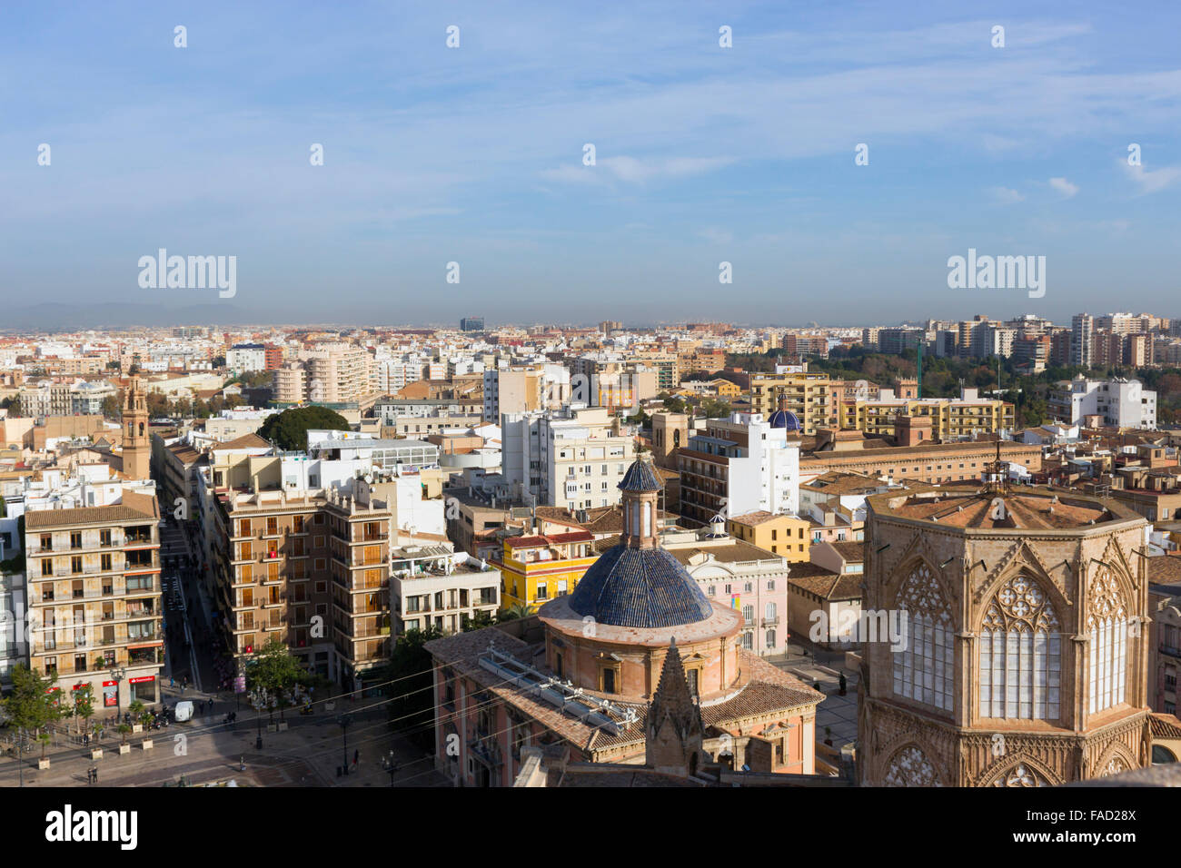Valencia, Spain.  View over the city from the Micalet Tower or Torre del Micalet aka El Miguelete, of the cathedral. Stock Photo