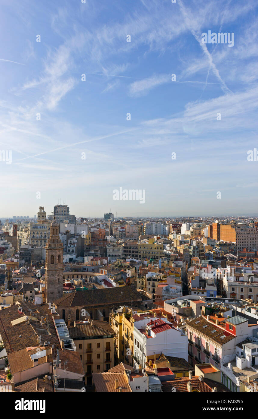 Valencia, Spain.  View over the city from the Micalet Tower or Torre del Micalet aka El Miguelete. Stock Photo