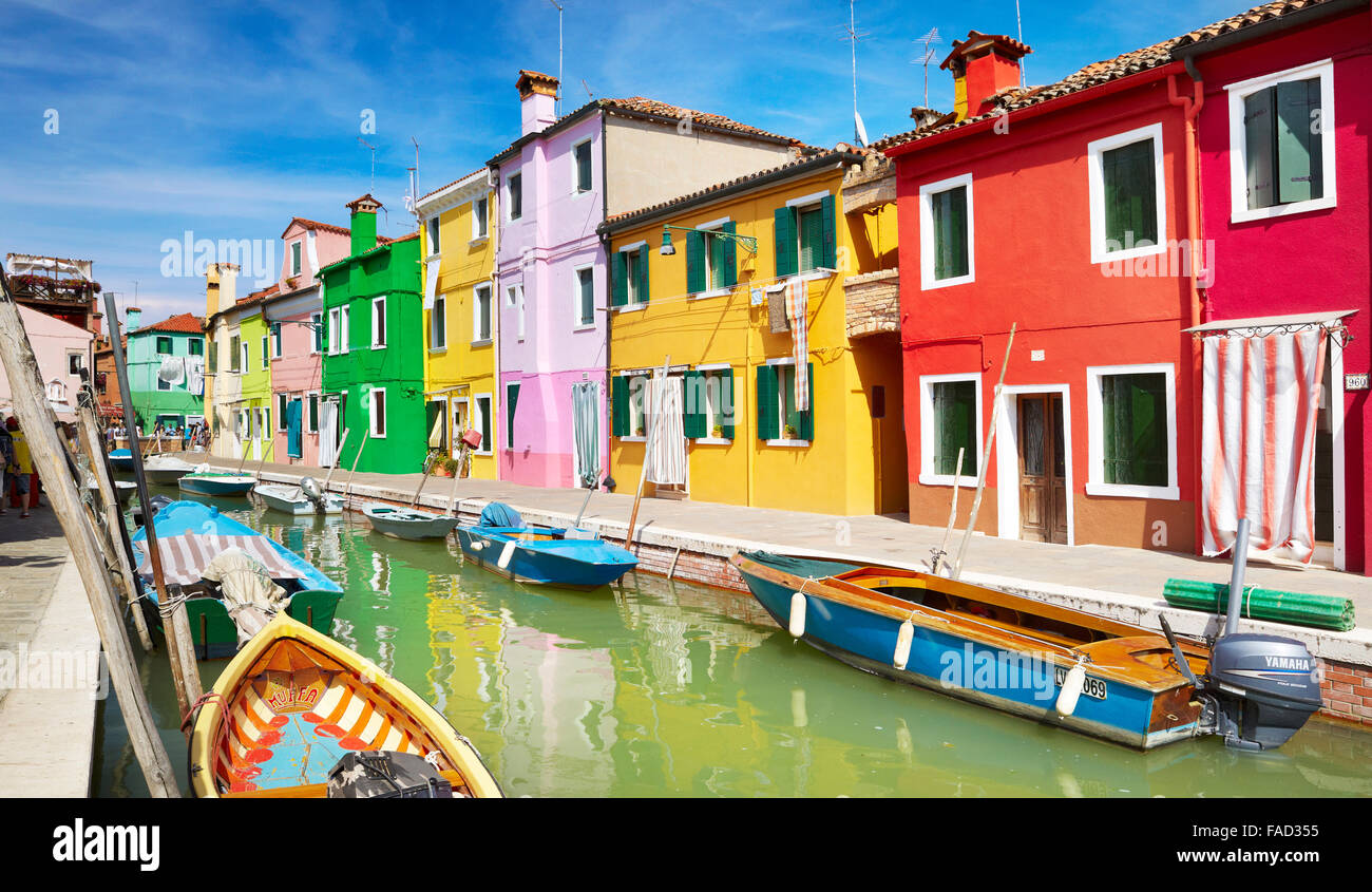 Colourful Houses in Village of Burano near Venice, Italy Stock Photo
