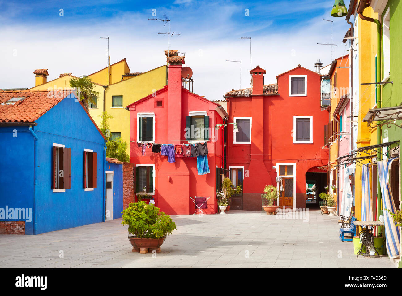 Multicolored houses in Burano Island near Venice, Italy Stock Photo