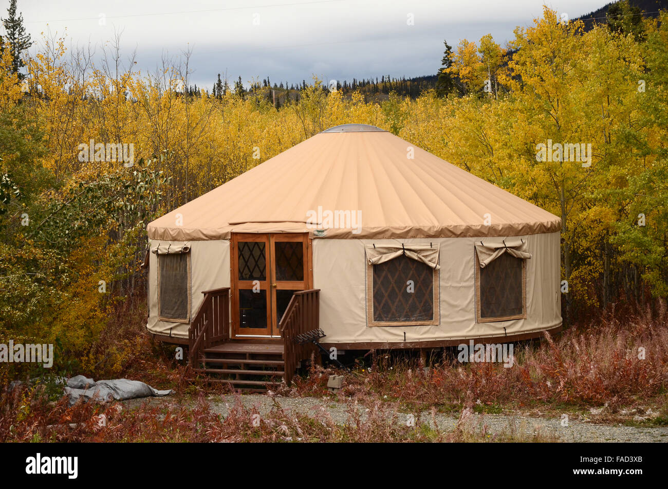A yurt at the Boreale Biking location, Yukon, Canada Stock Photo
