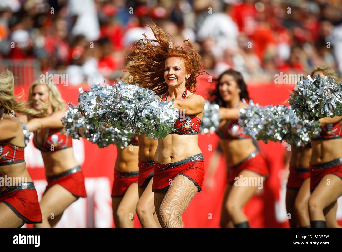 Tampa, Florida, USA. 27th Dec, 2015. LOREN ELLIOTT | Times.The Bucs cheerleaders perform during a football game between the Chicago Bears and Tampa Bay Buccaneers at Raymond James Stadium in Tampa, Fla., on Sunday, Dec. 27, 2015. Credit:  Loren Elliott/Tampa Bay Times/ZUMA Wire/Alamy Live News Stock Photo