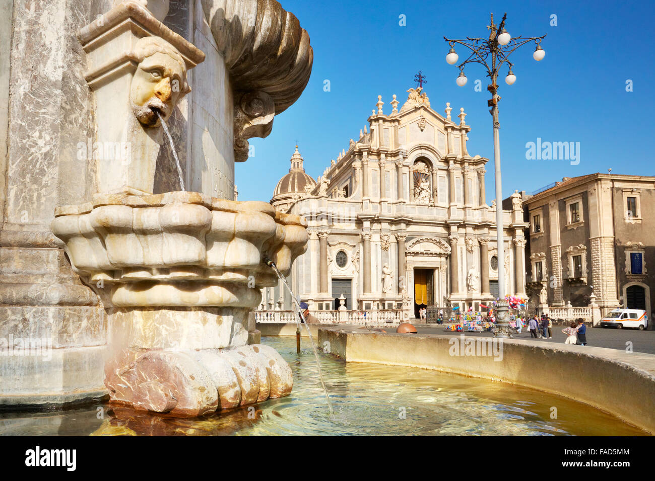 Catania - Fountain of the elephant and Cathedral of Sant Agata, Sicily, Italy Stock Photo