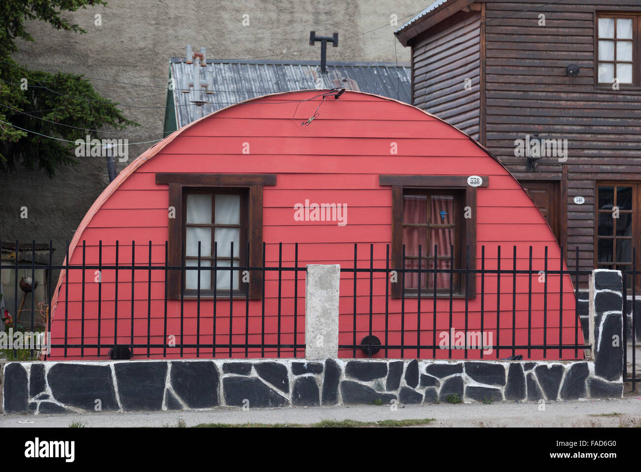 Unusually semi-circle shaped house in Ushuaia, Tierra del Fuego, Patagonia, Argentina Stock Photo