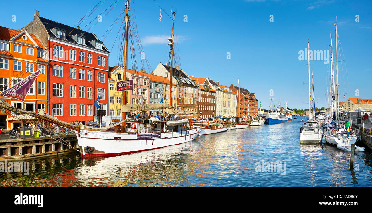 Copenhagen, Denmark - the ship moored in Nyhavn Canal Stock Photo