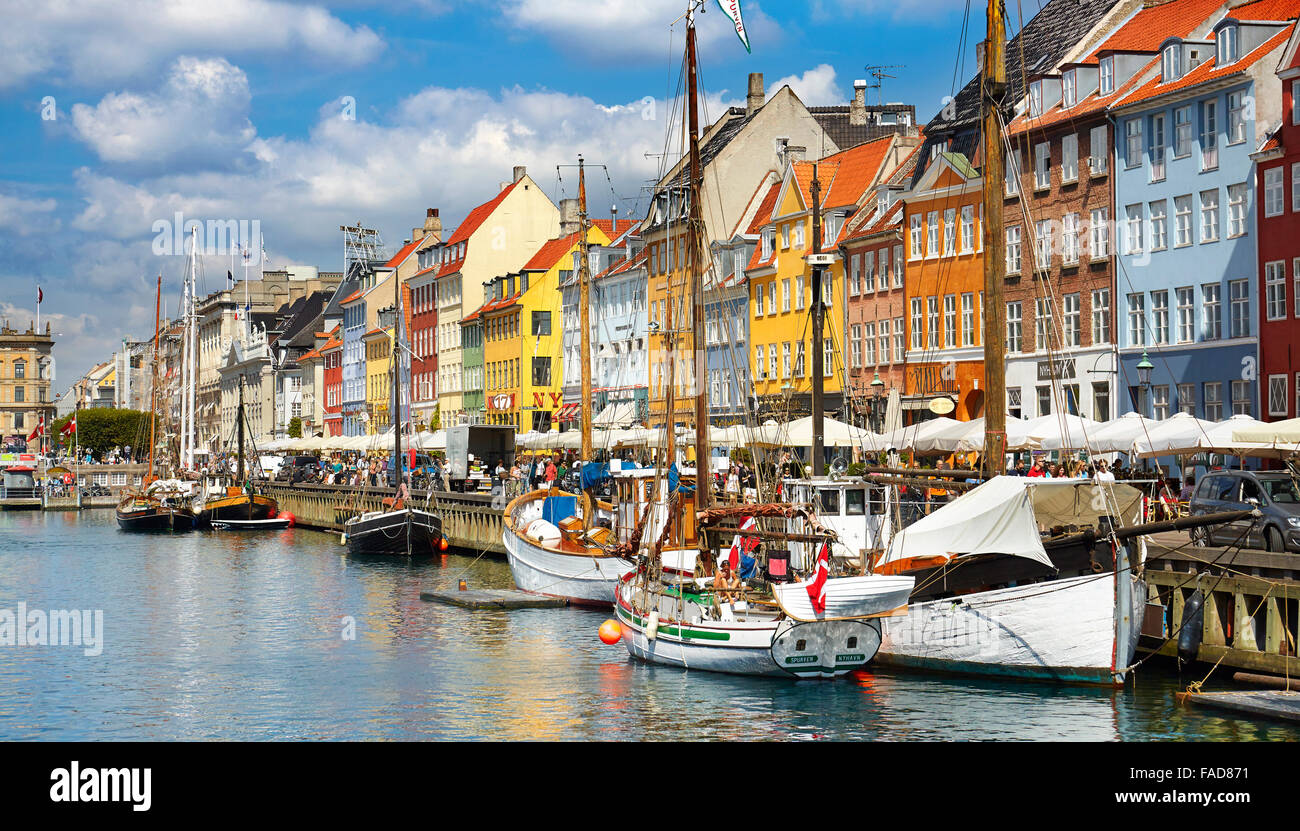 Copenhagen, Denmark - the boat in Nyhavn Canal Stock Photo
