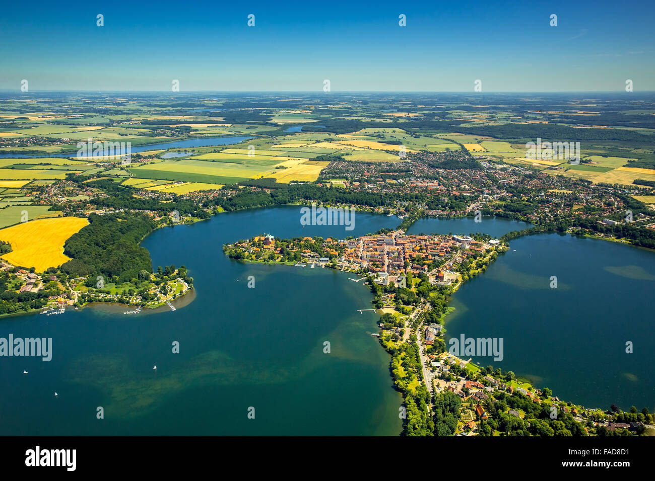 Aerial view, Peninsula, Lake Ratzeburg, Domsee, Küchensee, Ratzeburg, Lübeck Bay, Hansestadt, Schleswig-Holstein, Germany, Stock Photo
