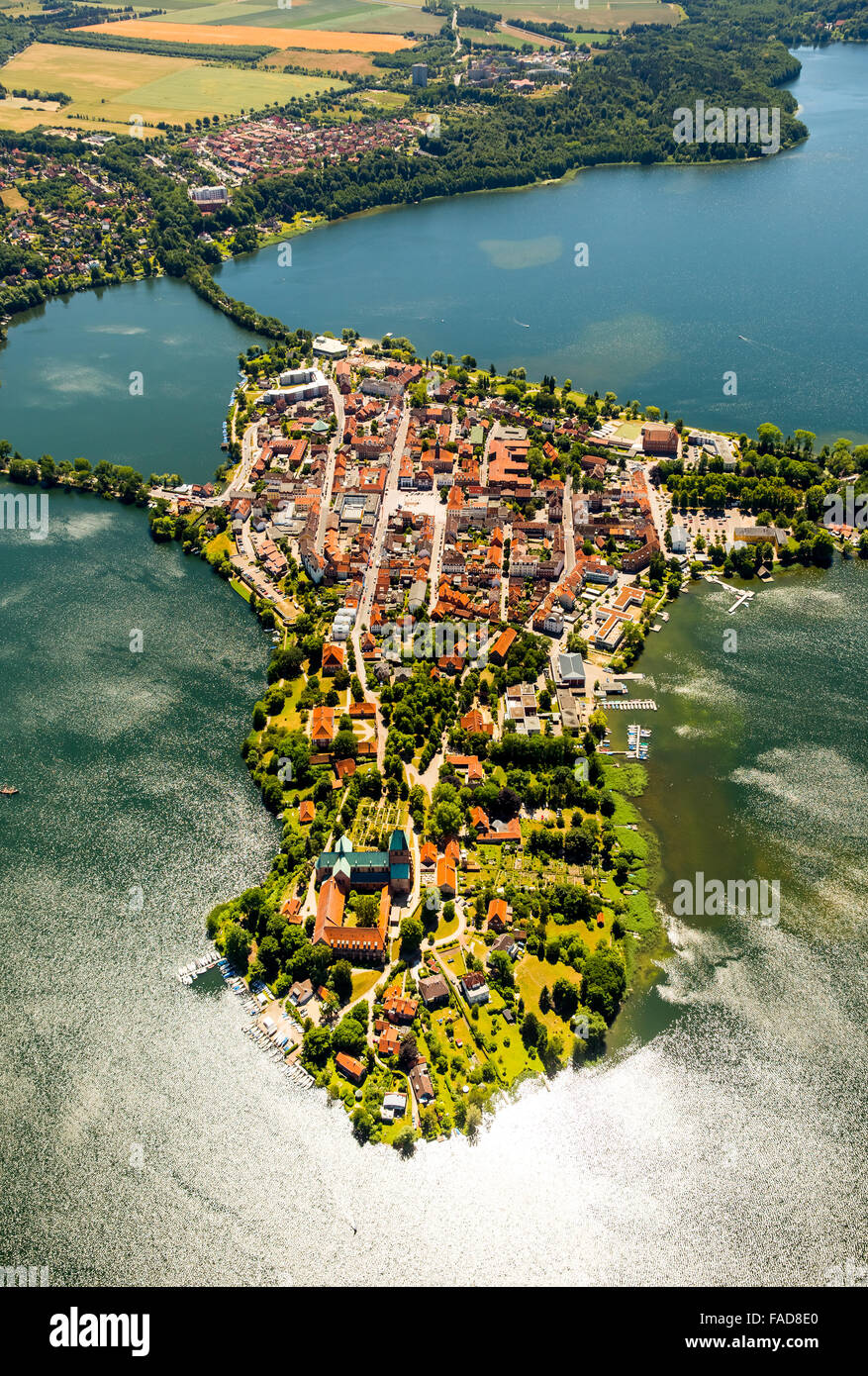 Aerial view, Peninsula, Lake Ratzeburg, Domsee, Küchensee, Ratzeburg, Lübeck Bay, Hansestadt, Schleswig-Holstein, Germany, Stock Photo