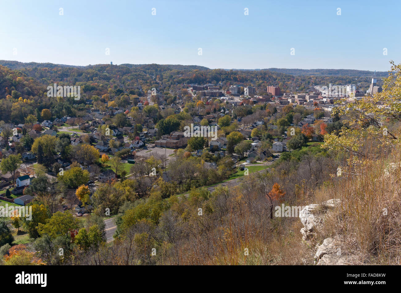 Aerial View Of Red Wing Minnesota And Surrounding Hills From Atop