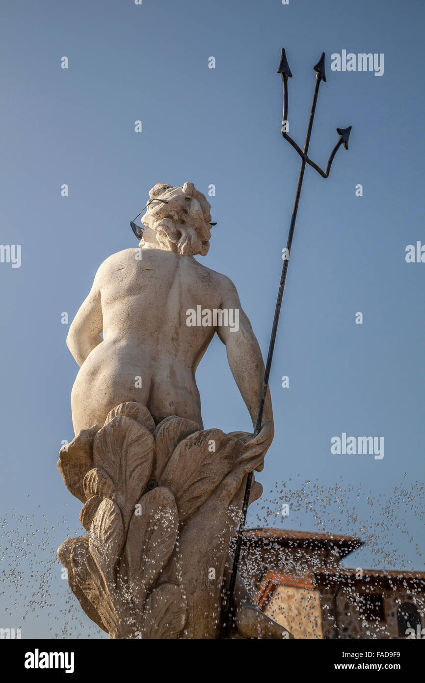 Back view of Poseidon statue at Jacuzzi Family Vineyard, Sonoma, California, USA Stock Photo