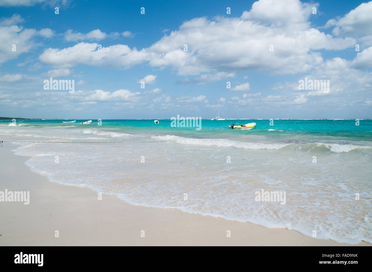 Playa Las Palmas beach near Tulum in the Riviera Maya region of Mexico on a sunny day before a storm set in. Stock Photo