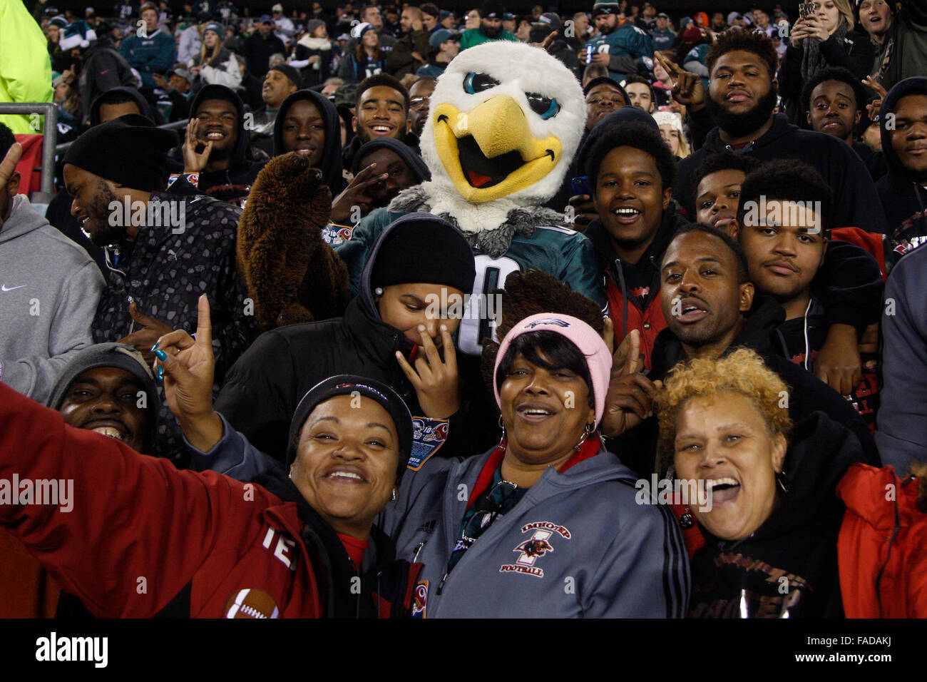 December 26, 2015: Philadelphia Eagles mascot Swoop interacts with the fans during the NFL game between the Washington Redskins and the Philadelphia Eagles at Lincoln Financial Field in Philadelphia, Pennsylvania. The Washington Redskins won 38-24 to win the NFC East. Christopher Szagola/CSM Stock Photo