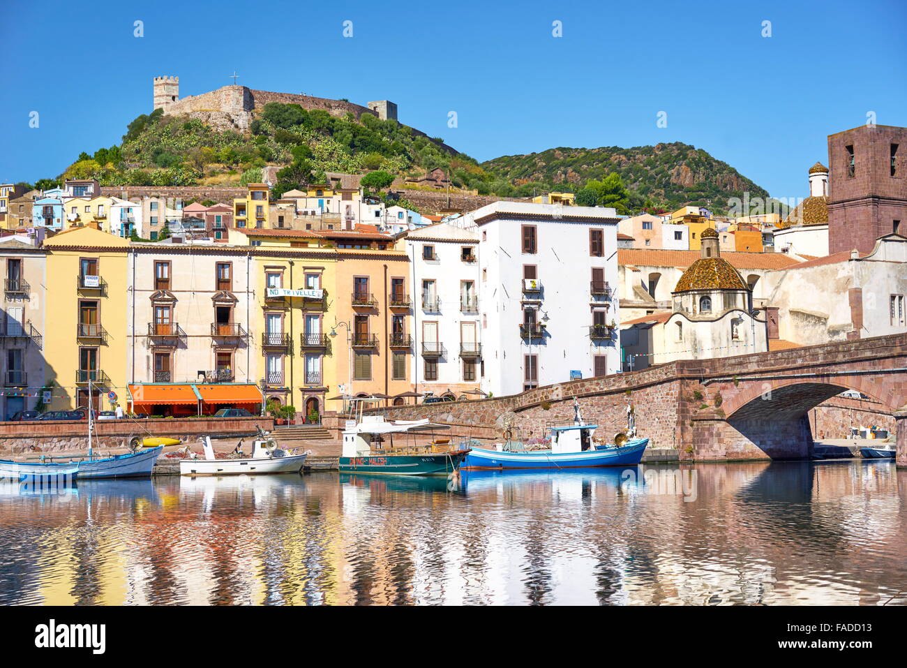 Bosa Old Town, view to Malaspina Castle, Riviera del Corallo, Sardegna (Sardinia Island), Italy Stock Photo