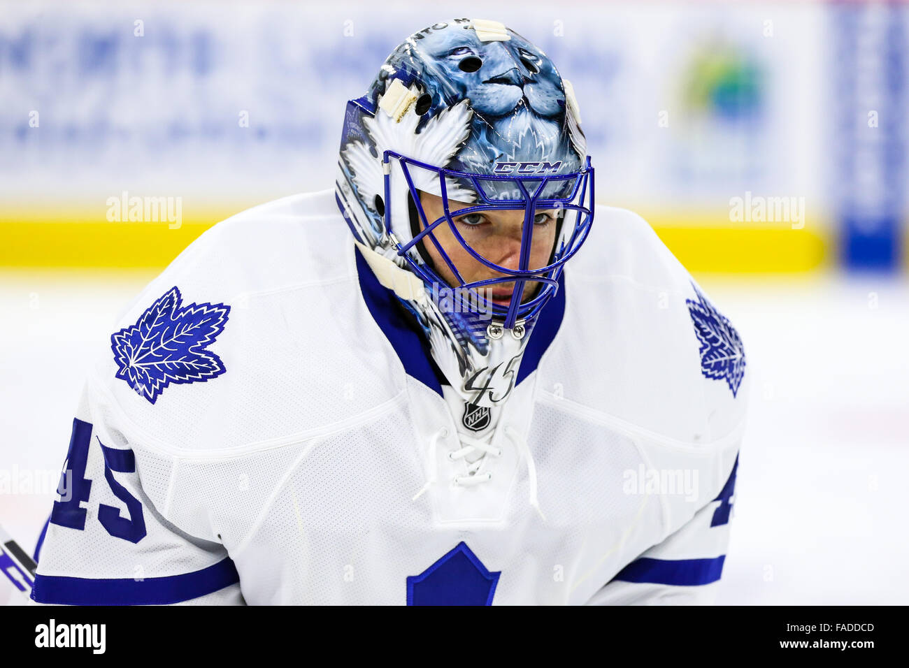 Toronto Maple Leafs goalie Jonathan Bernier (45) during the NHL game  between the Toronto Maple Leafs and the Carolina Hurricanes at the PNC  Arena Stock Photo - Alamy