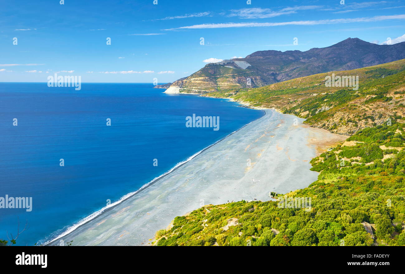 Black Beach in Nonza, small village at the Cap Corse, Corsica Island, France Stock Photo