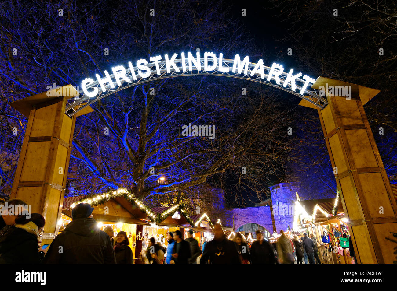 German Christmas markets at night, Sendlinger tor, Munich, Upper Bavaria, Germany, Europe. Stock Photo