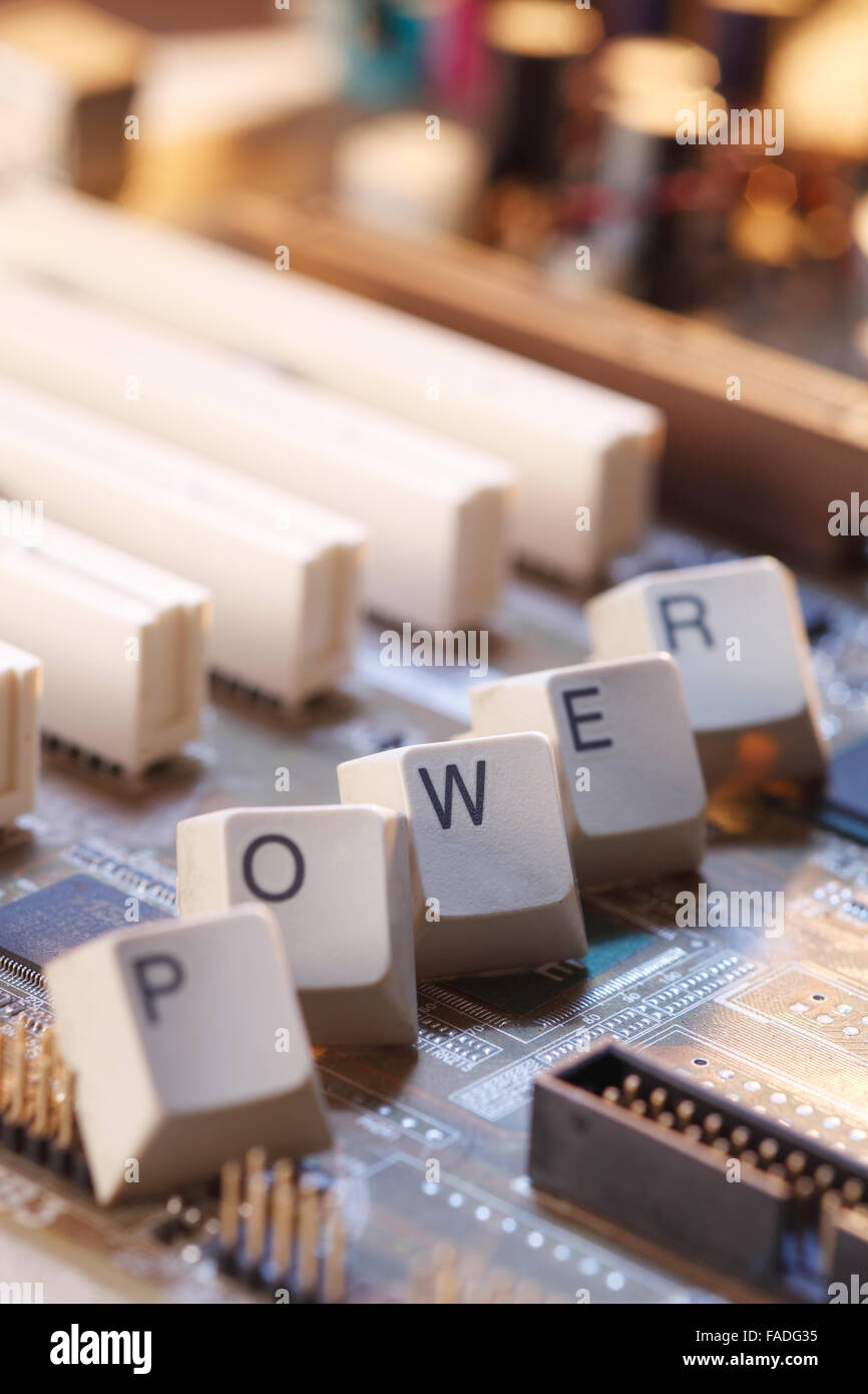 computer keys spelling word power on a circuit board Stock Photo