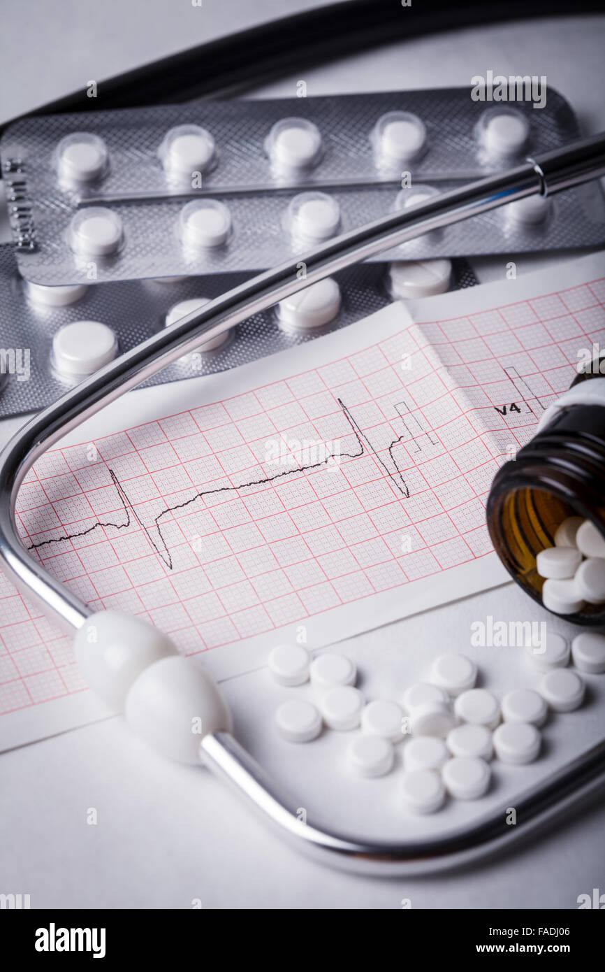 Cardiogram and nitroglycerin Stock Photo