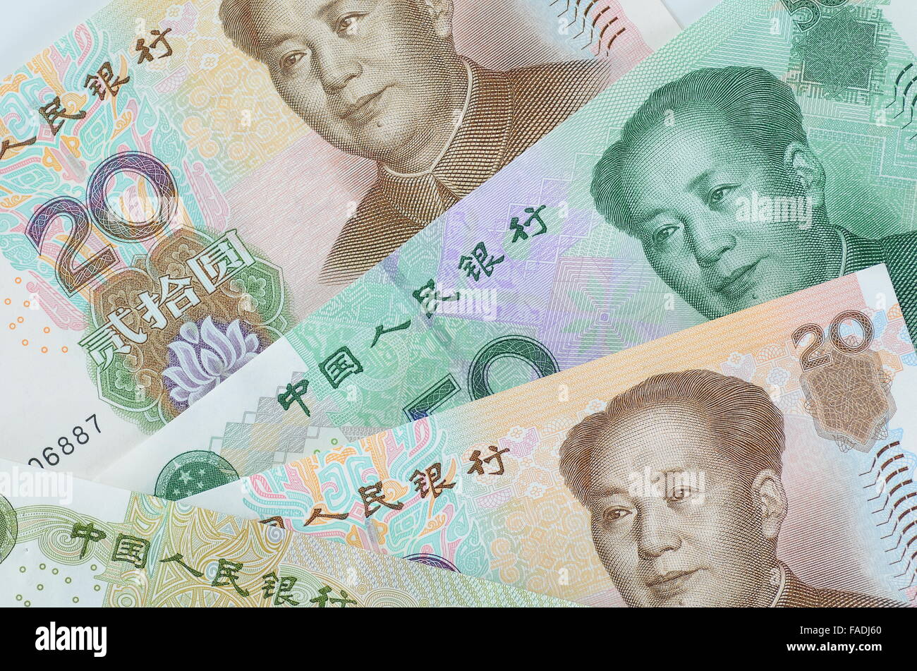 College of Chinese Rmb banknotes or Yuan with Chairman Mao on the front ...
