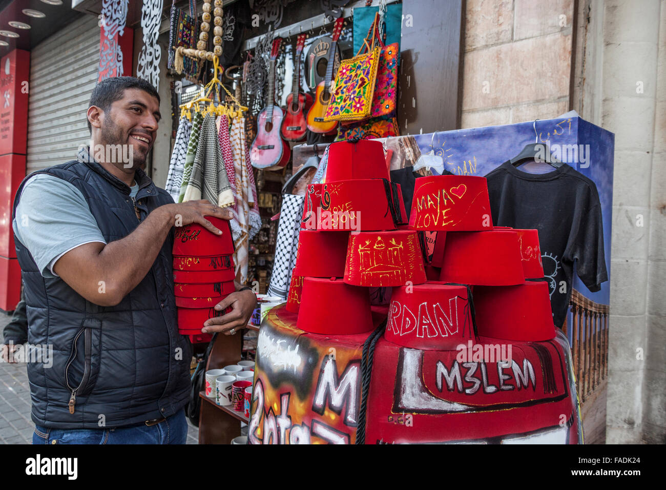 Street stall selling fez hats, Amman, Jordan, Middle East Stock Photo -  Alamy