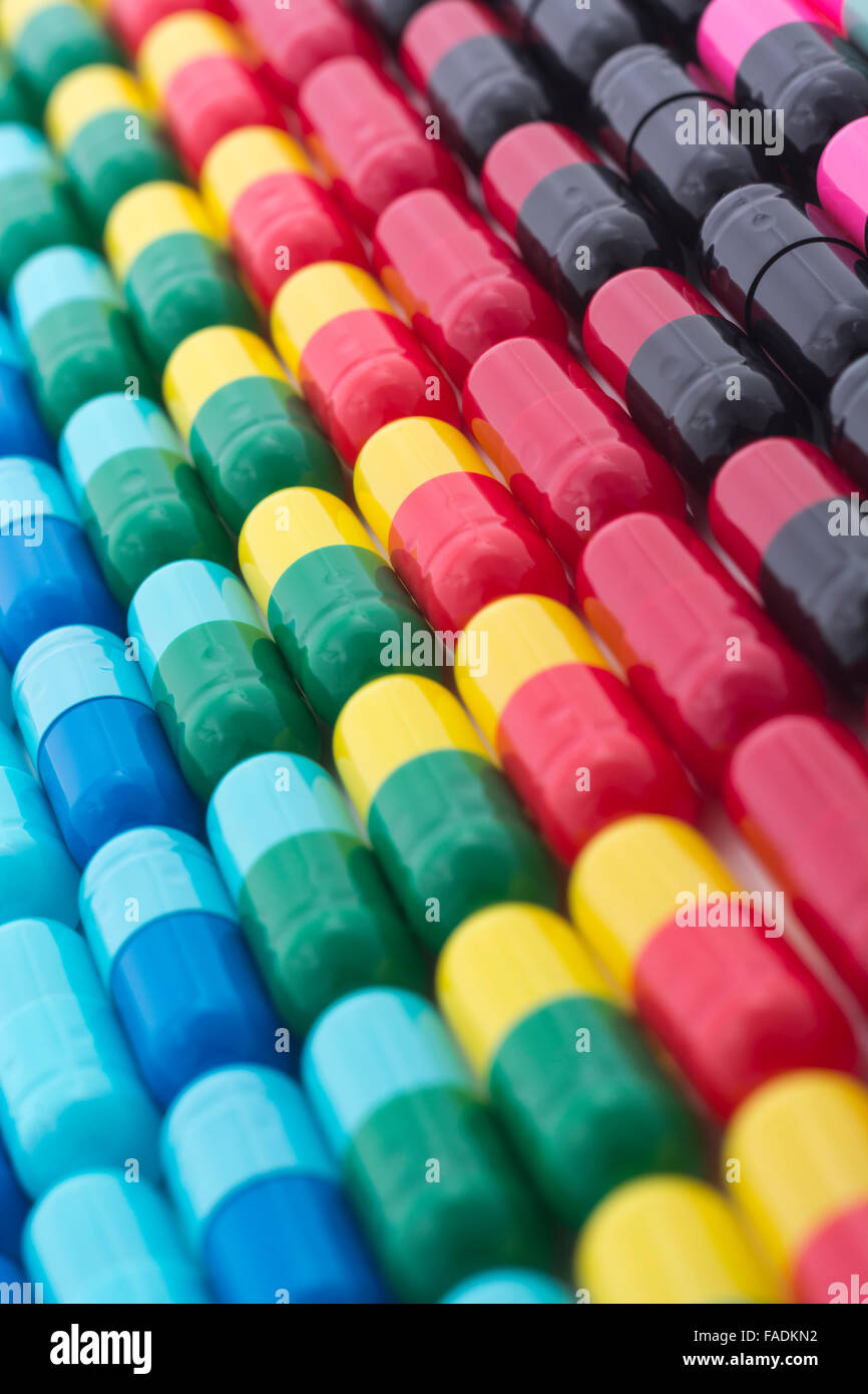 Closeup pills capsules made of gelatin. Metaphor consumer choice