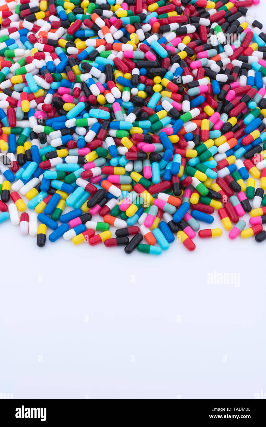 Closeup pills capsules made of gelatin. Metaphor consumer choice