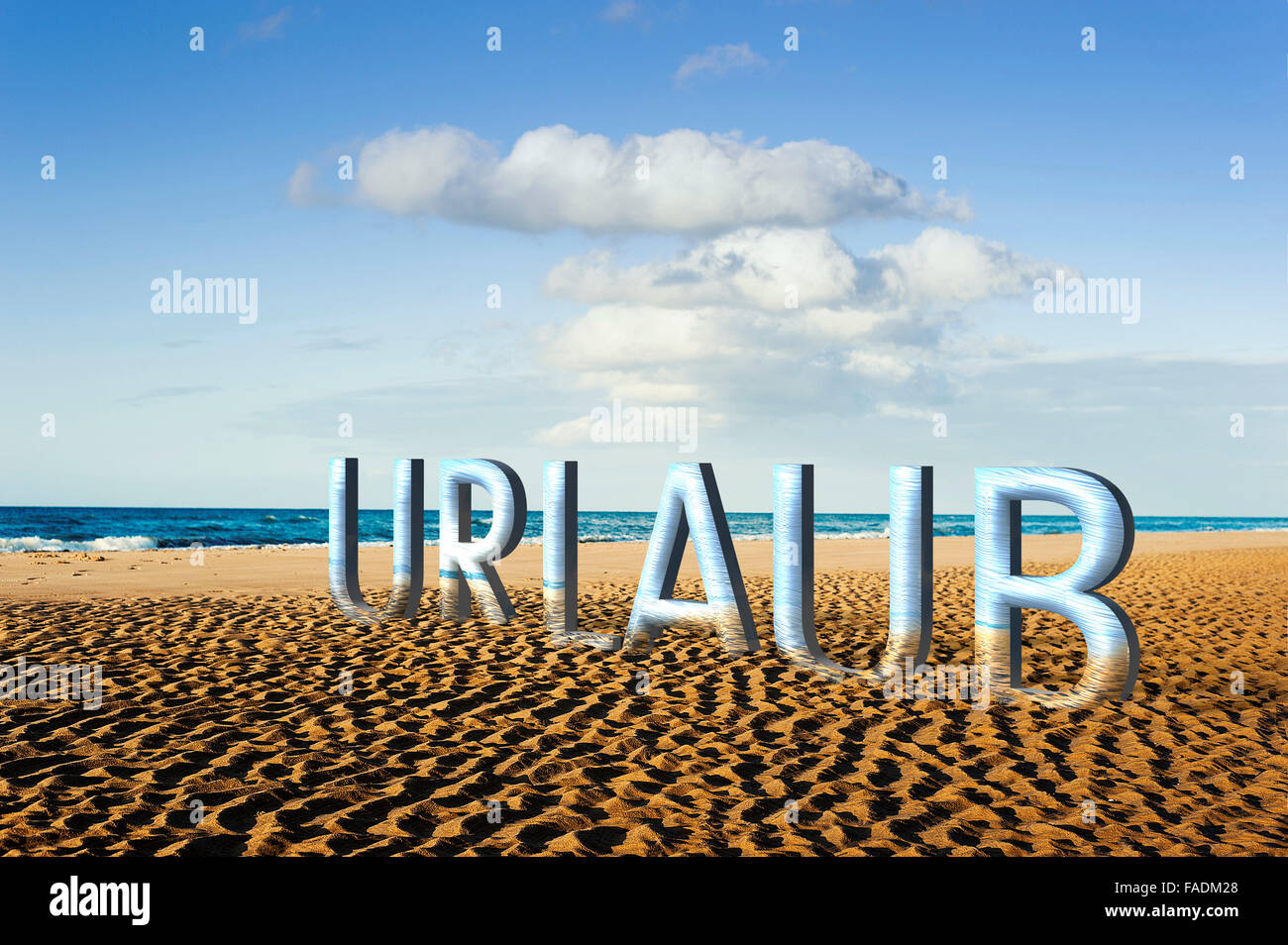 Beach with 3D lettering Urlaub or holidays, composing Stock Photo
