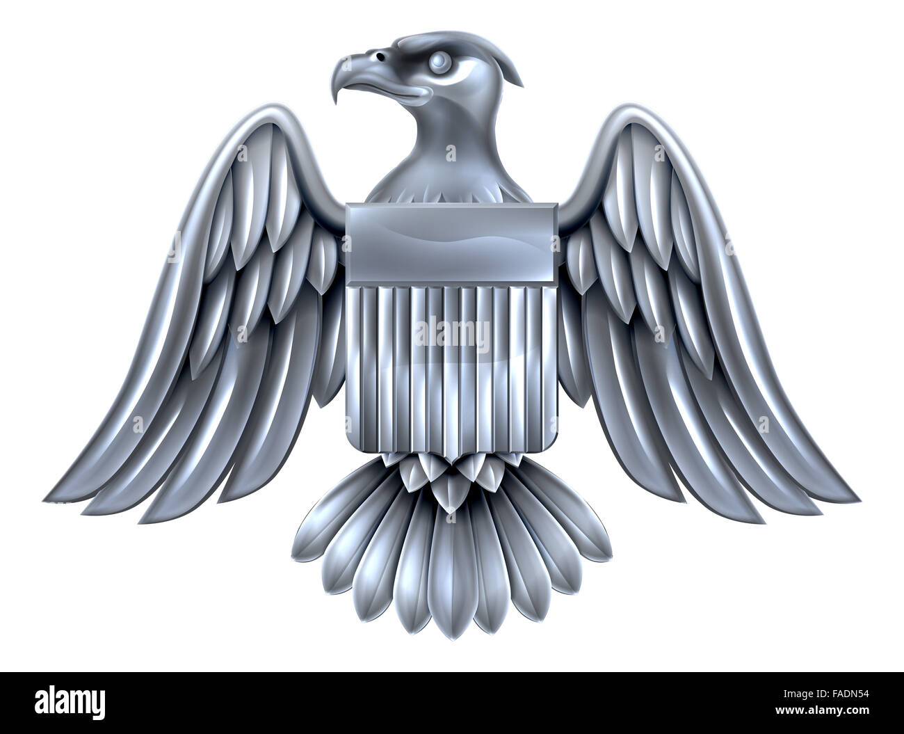 Silver metal American Eagle Design with bald eagle of the United States with American flag shield Stock Photo