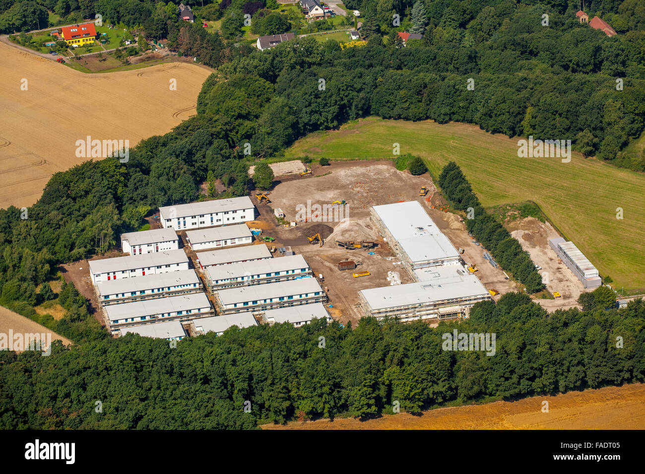 Aerial view, construction of refugee camps on the former site of Kutel