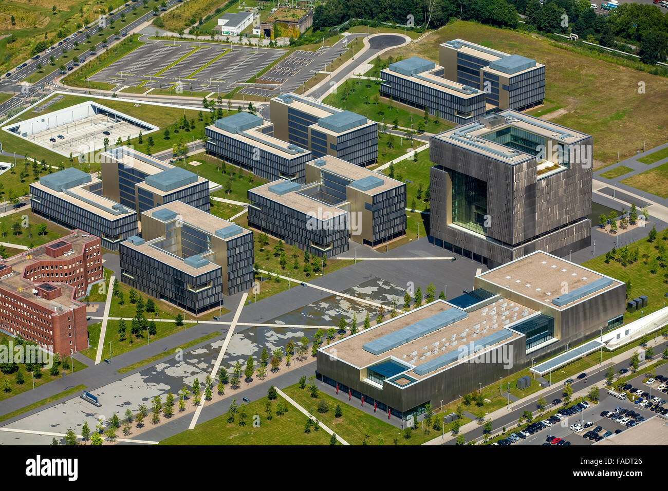 Aerial view, central administration ThyssenKrupp, Krupp belt, steel group, Dax Group, Essen, Ruhr area, North Rhine-Westphalia, Stock Photo