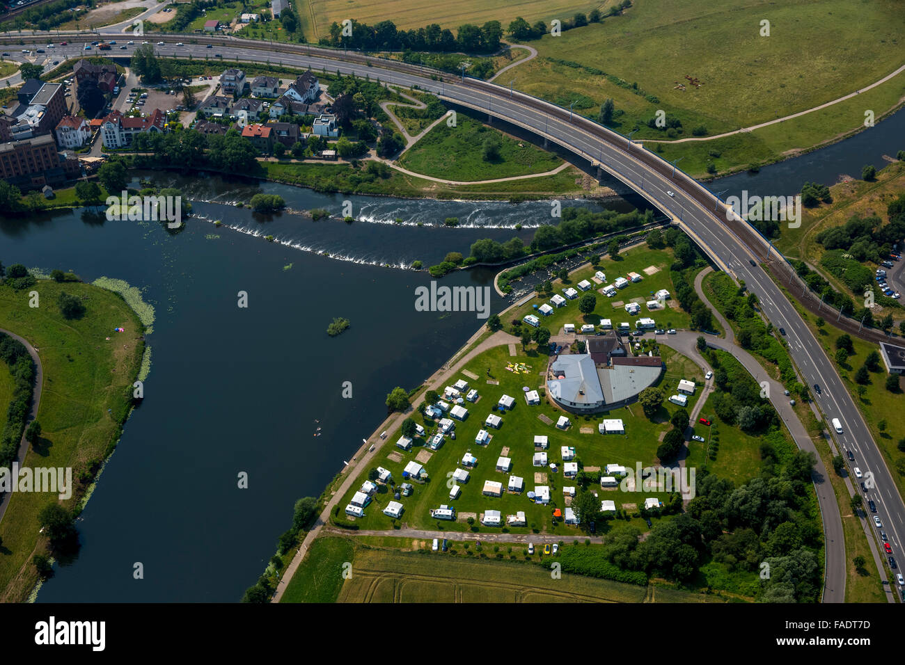 Aerial view, camping Jutta Stolle and Ruhr in Hattingen, Ruhr, Hattingen, Ruhr region, North rhine westphalia, Germany, Europe, Stock Photo
