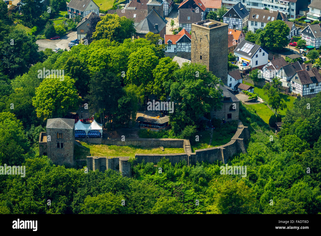 Aerial view, Ruhr Valley, Blankenstein Castle with tower, Hattingen, Ruhr region, North rhine westphalia, Germany, Europe,Aerial Stock Photo