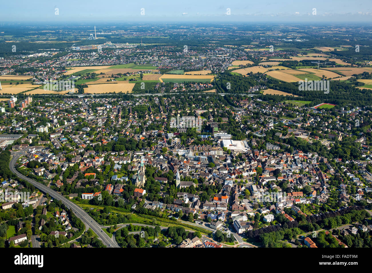 Aerial view, looking from the south to the downtown Kamen, Kamen, Ruhr