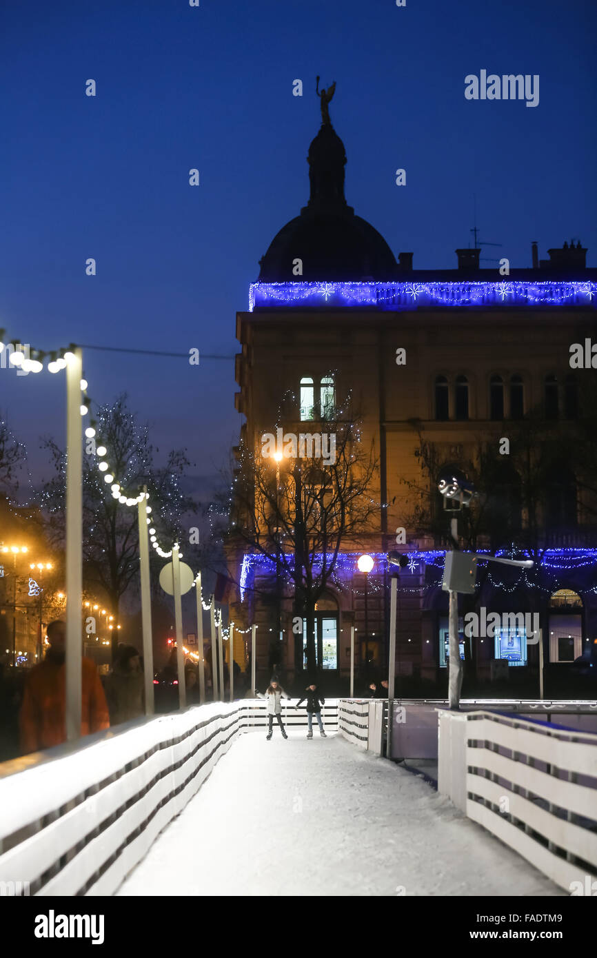 People skating at the city ice skating rink at Advent time in King