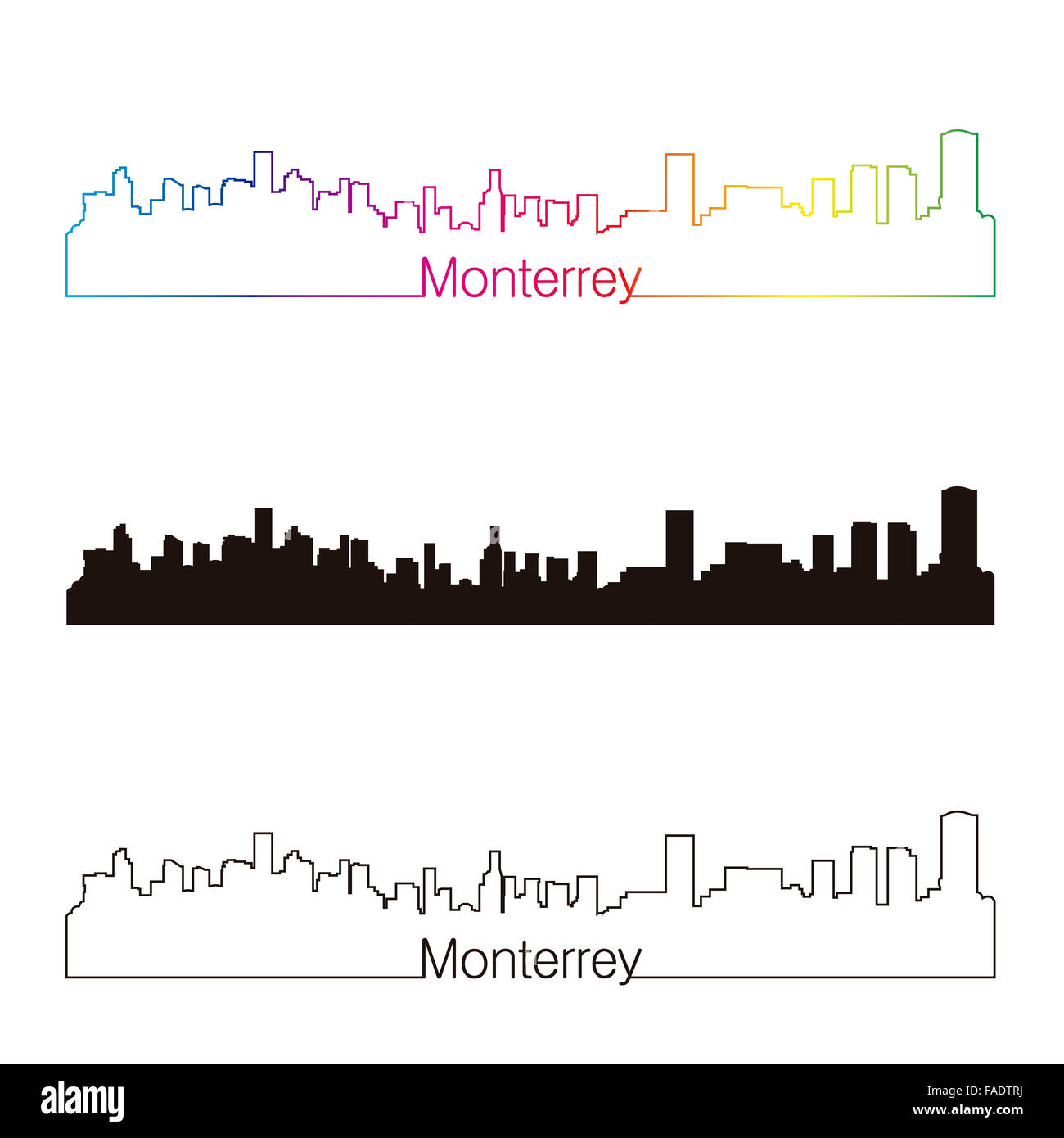 Monterrey skyline linear style with rainbow in editable vector file Stock Photo