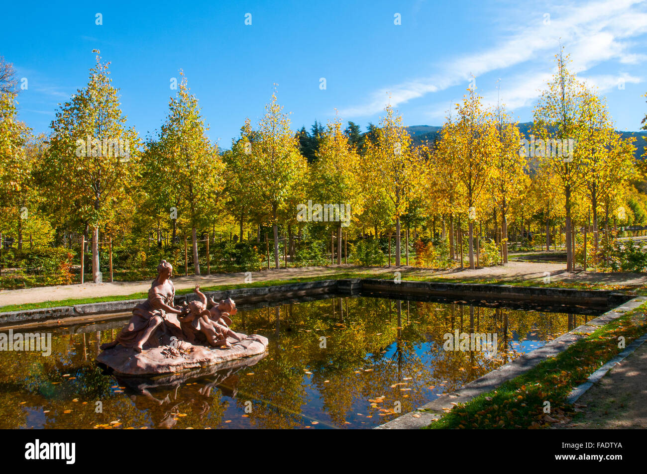 Autumn in the Gardens. La Granja de San Ildefonso, Segovia province, Castilla Leon, Spain. Stock Photo