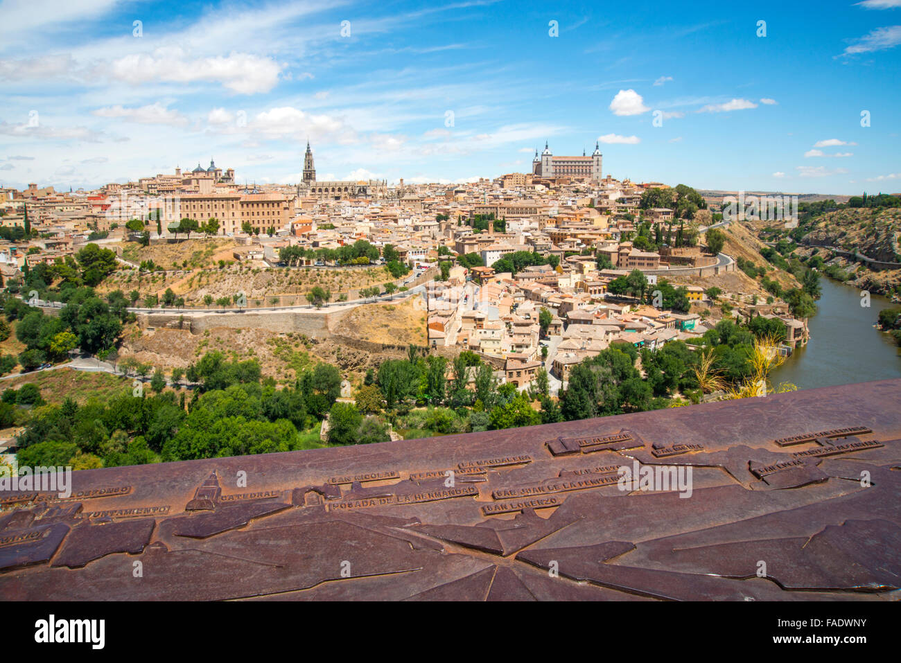Overview from the viewpoint and map of the town. Toledo, Spain. Stock Photo